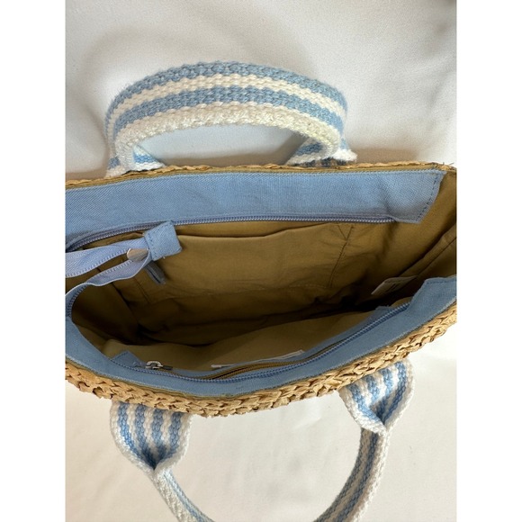 Antik Kraft Straw Canvas Purse Tote‎ Bag Summer Spring Top Handle Crossbody Blue - Picture 4 of 12